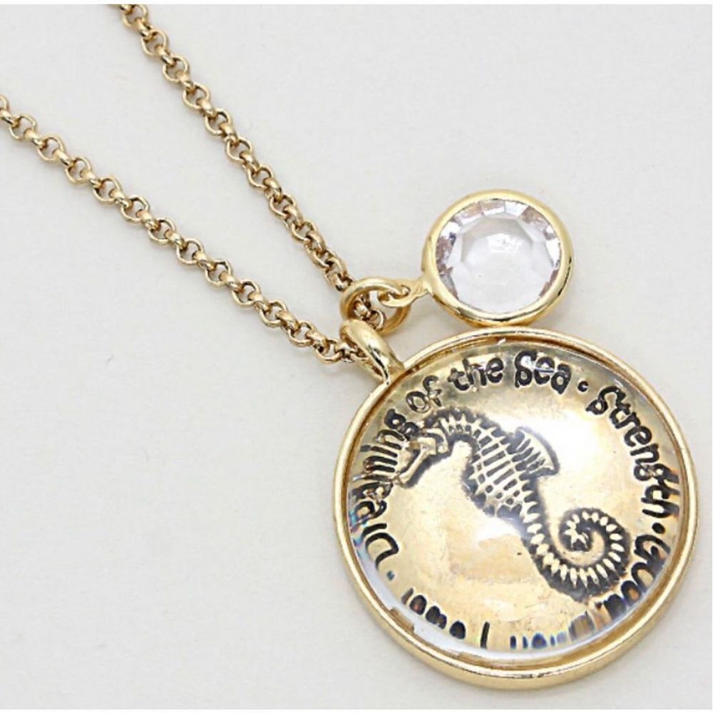 New Owls Nest Jewelry Womens Gold Seahorse Crystal Medallion Chain Necklace